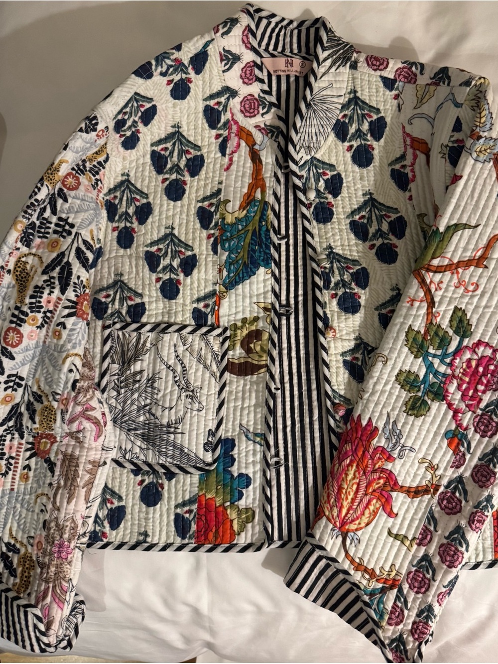 New NottingQuilted Floral Bomber Jacket in White Multi by Anthropologie-inspired